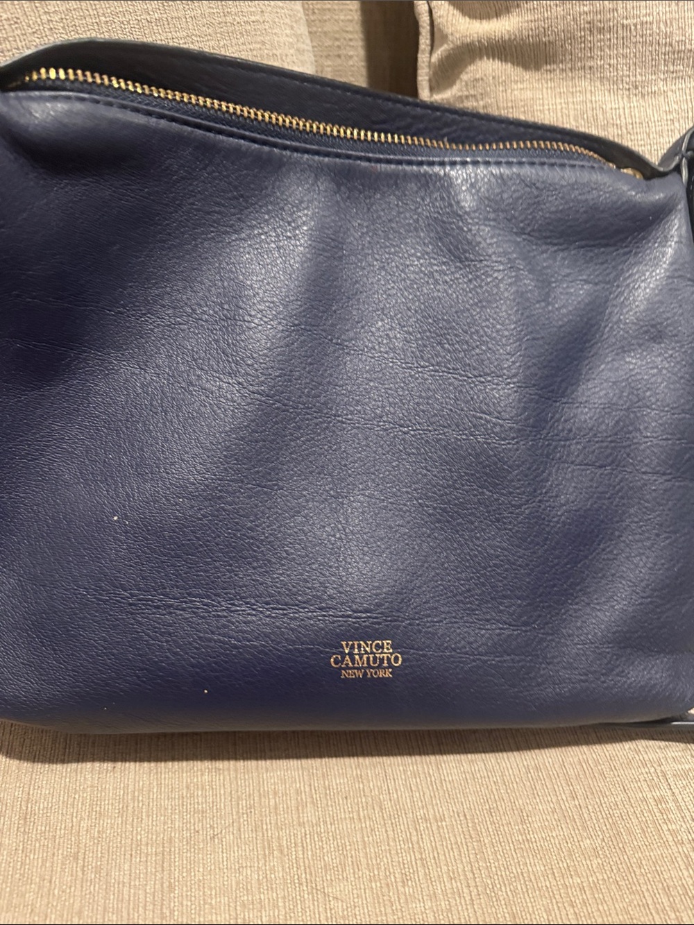 Vince Camuto Navy Leather Crossbody Bag with Gold Accent - Picture 3 of 3
